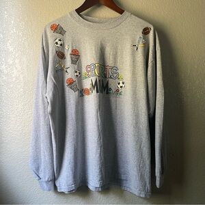 90s Gray Long Sleeve Sports Mom Graphic T Shirt Athletic Football Basketball